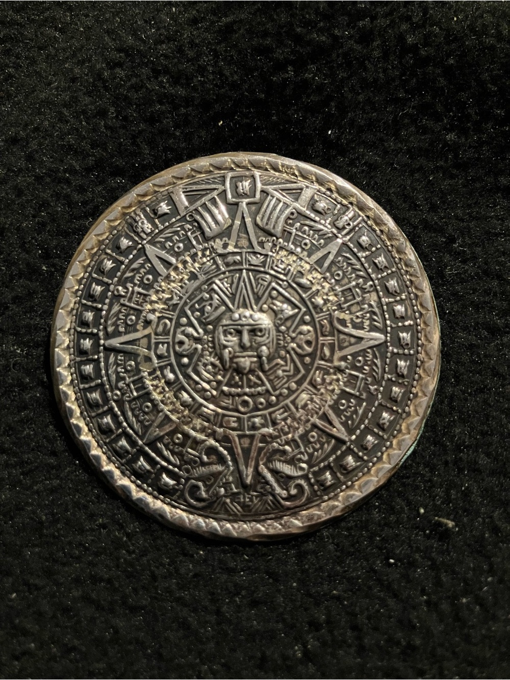 Vintage Mid-Century Mexican 925 Sterling Silver Aztec Calendar Pendant 14g